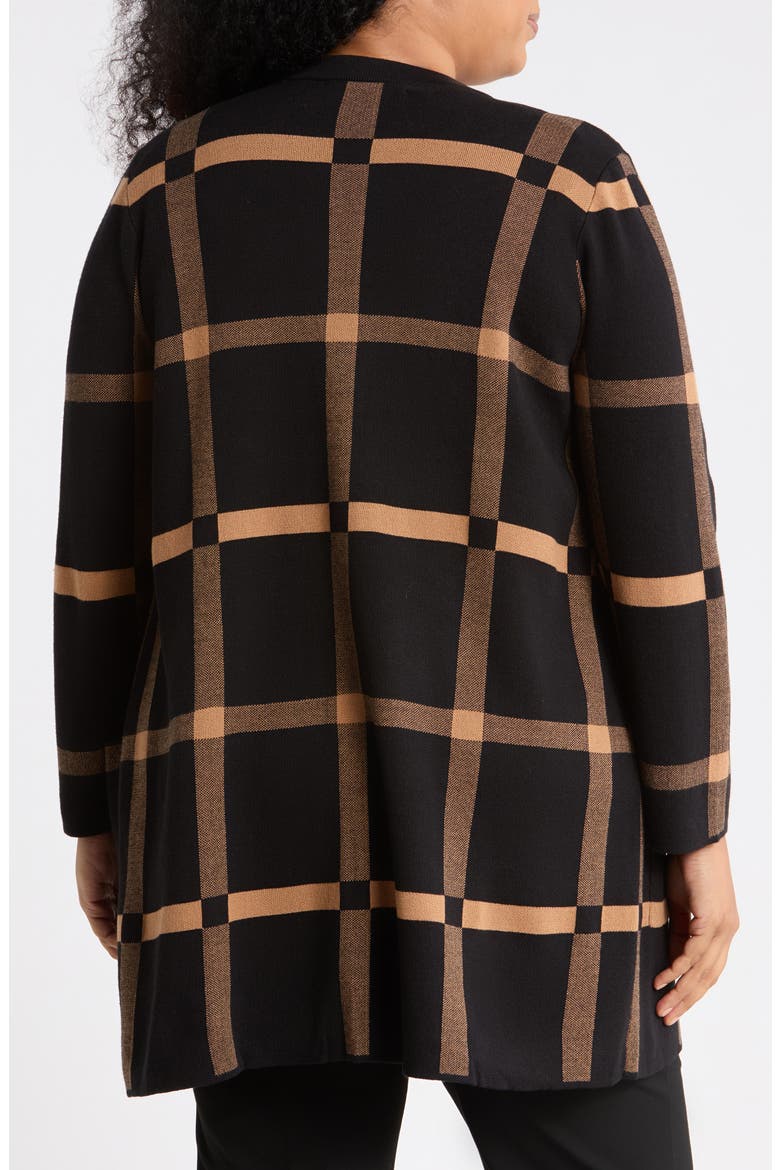 Kissing Front Windowpane Longline Cardigan, Alternate, color, BLACK/ DARK CAMEL