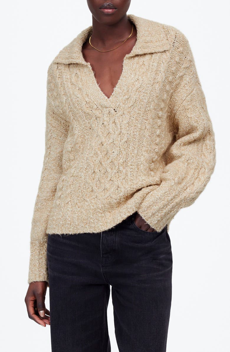 Madewell Cable Knit Polo Sweater, Main, color, 