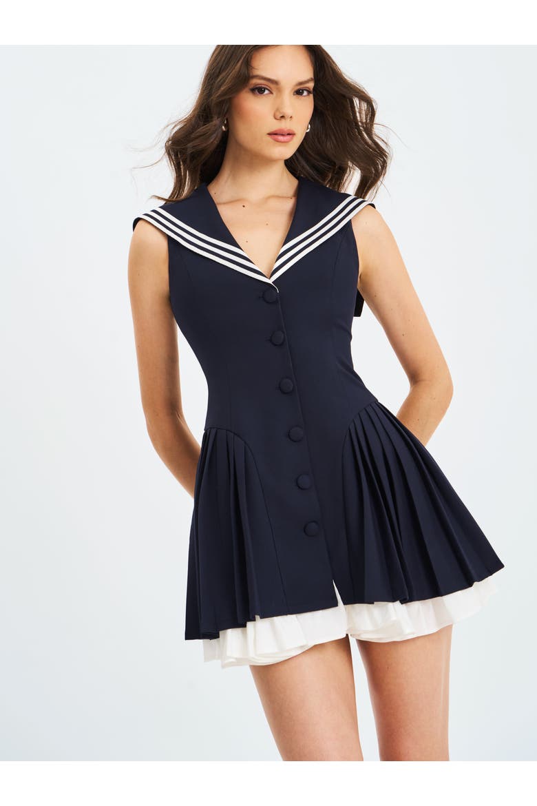 Calliope Sailor Pleated Mini Dress, Alternate, color, Navy Blue