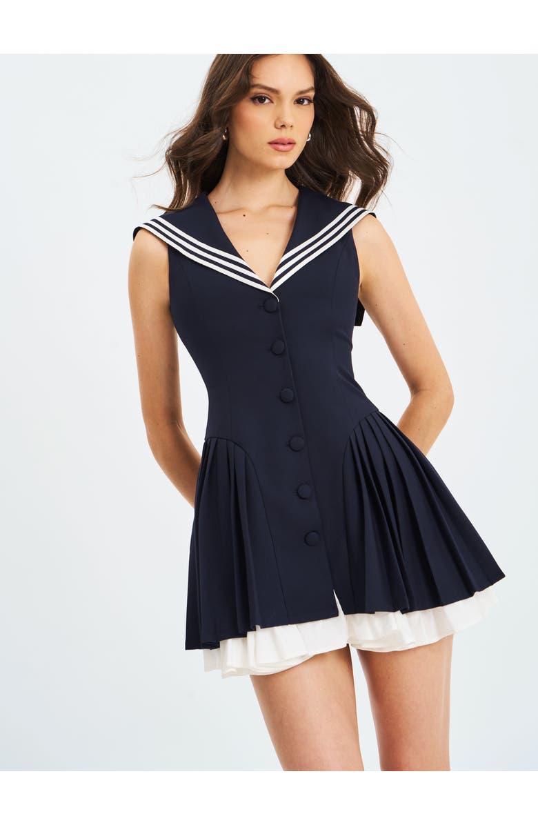 Miss Circle Calliope Sailor Pleated Mini Dress, Alternate, color, Navy Blue