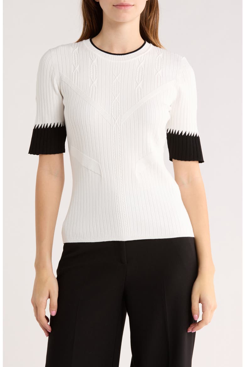 Medora Cable & Rib Knit Crewneck Sweater, Main, color, BLK/IVORY