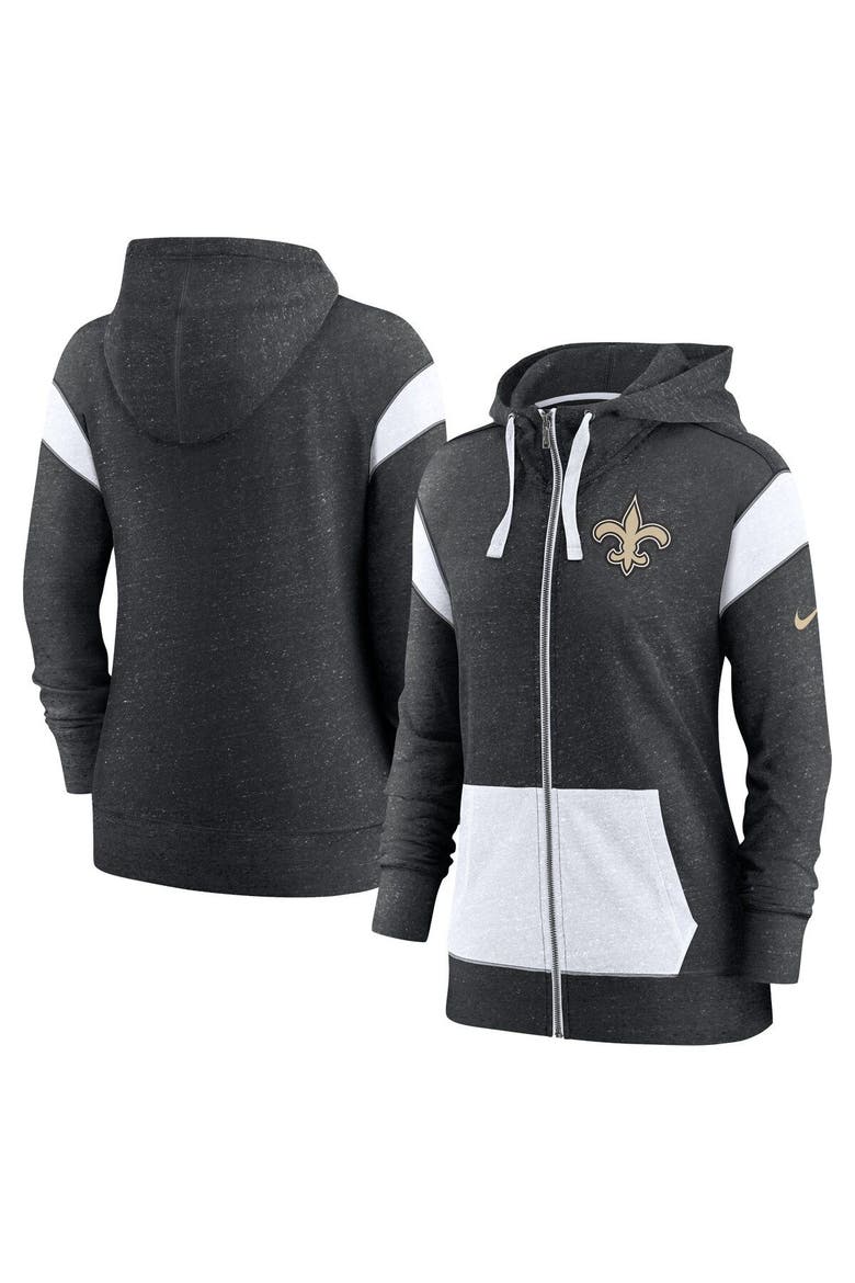 Women's Nike Heather Black/White New Orleans Saints Plus Size Monaco Full-Zip Lightweight Hoodie, Main, color, Heather Black