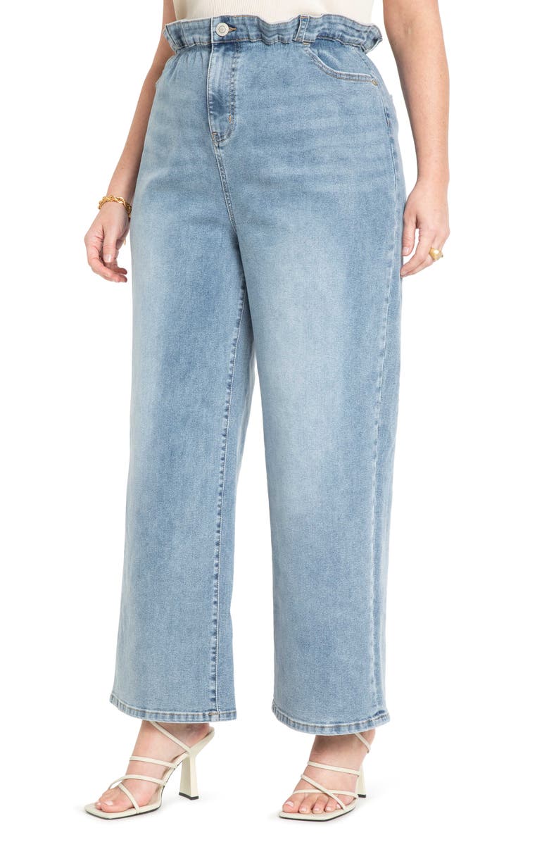 ELOQUII Paperbag Waist Wide Leg Jeans, Main, color, 