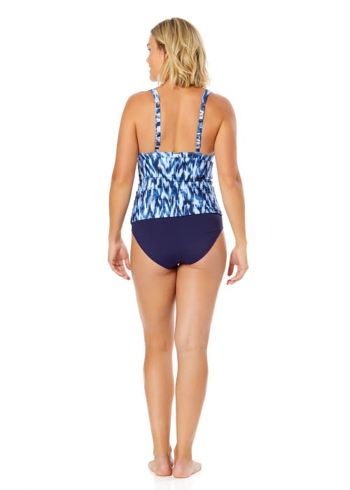 ANNE COLE TIE DYE IKAT RING PLUNGE TANKINI SWIM TOP