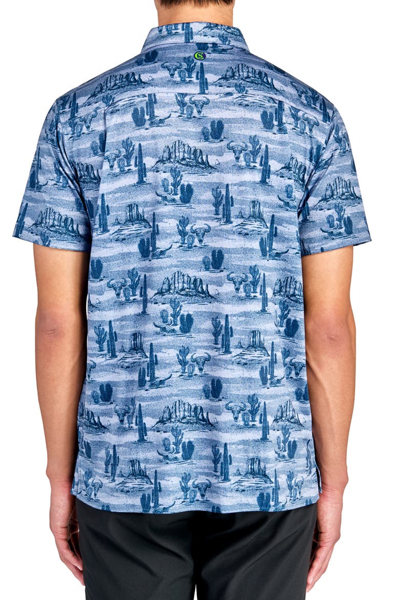Regular Fit Desert Print Recycled Performance Golf Button-Down Shirt, Alternate, color, SLATE