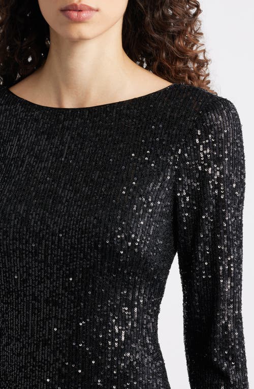 Eliza J Sequin Bodice Long Sleeve Mixed Media Cocktail Dress In Black