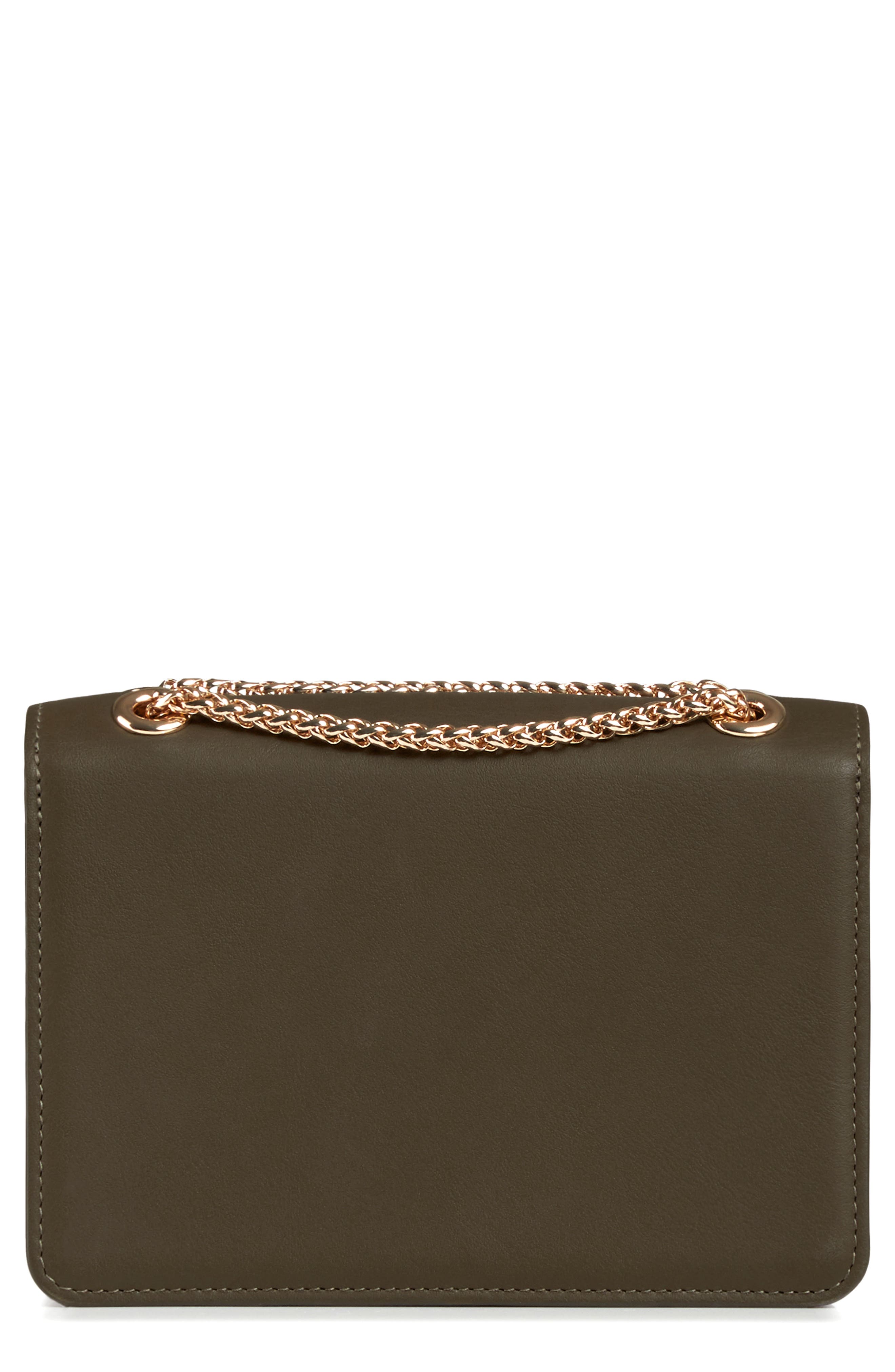 Mini East/West Tricolor Leather Crossbody Bag, Alternate, color, FOREST/ SAND/ BURGUNDY