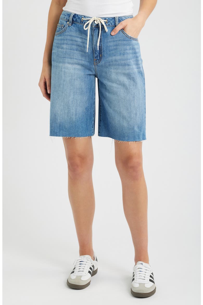 Raw Hem Drawstring Long Denim Shorts, Main, color, YONKERS