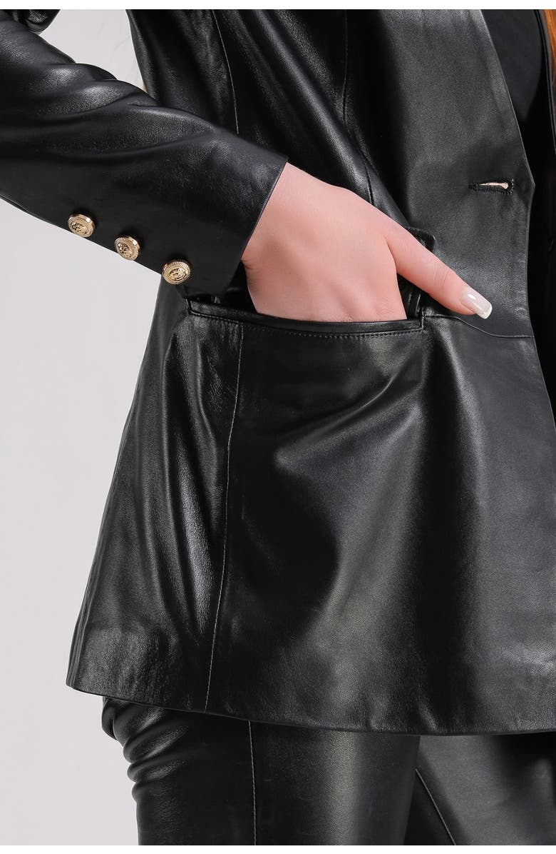 Furniq UK Genevieve Leather Jacket, Alternate, color, Black