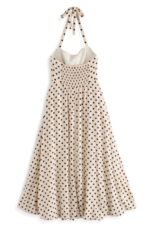 Next Spotty Halter Neck Linen Blend Fit & Flare Dress