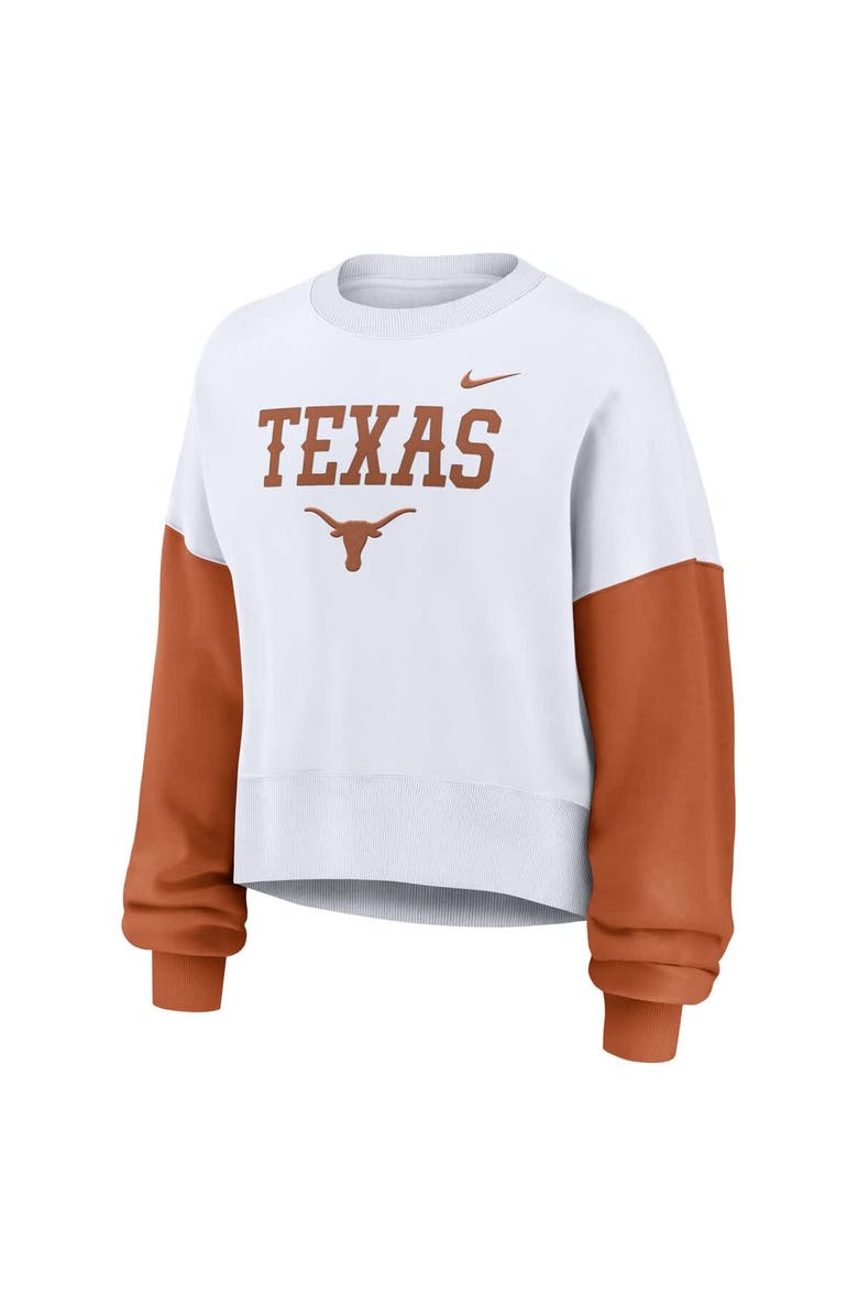 Nike Women's Nike White Texas Longhorns Color-Block Oversized Cropped Pullover Sweatshirt, Alternate, color, White