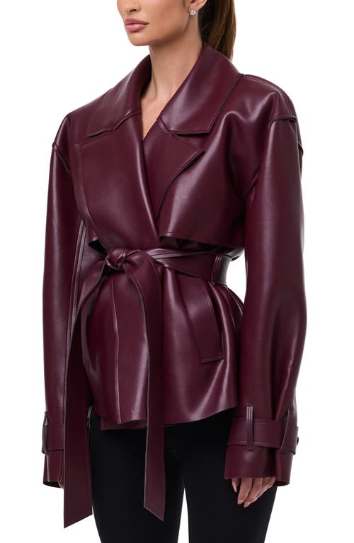 Naked Wardrobe Faux Leather Crop Trench Coat In Burgundy
