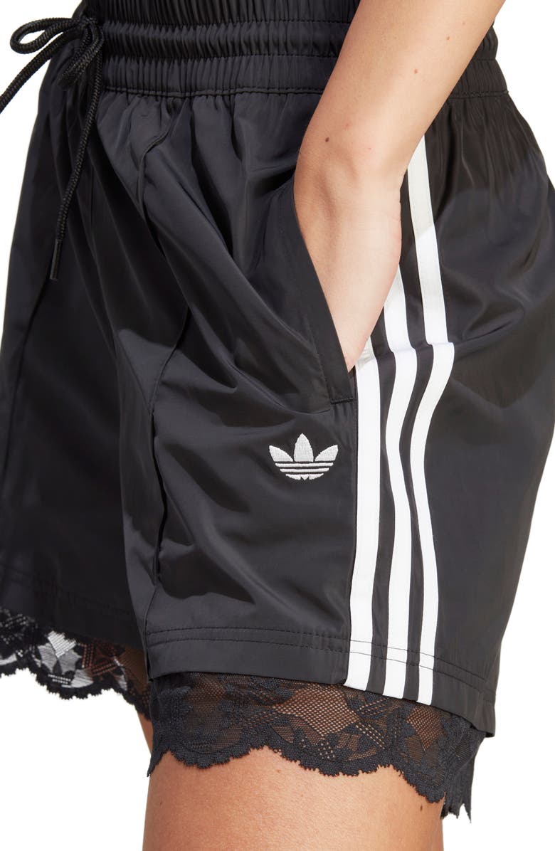 adidas Originals 3-Stripes Lace Trim Recycled Polyester Shorts, Alternate, color, 