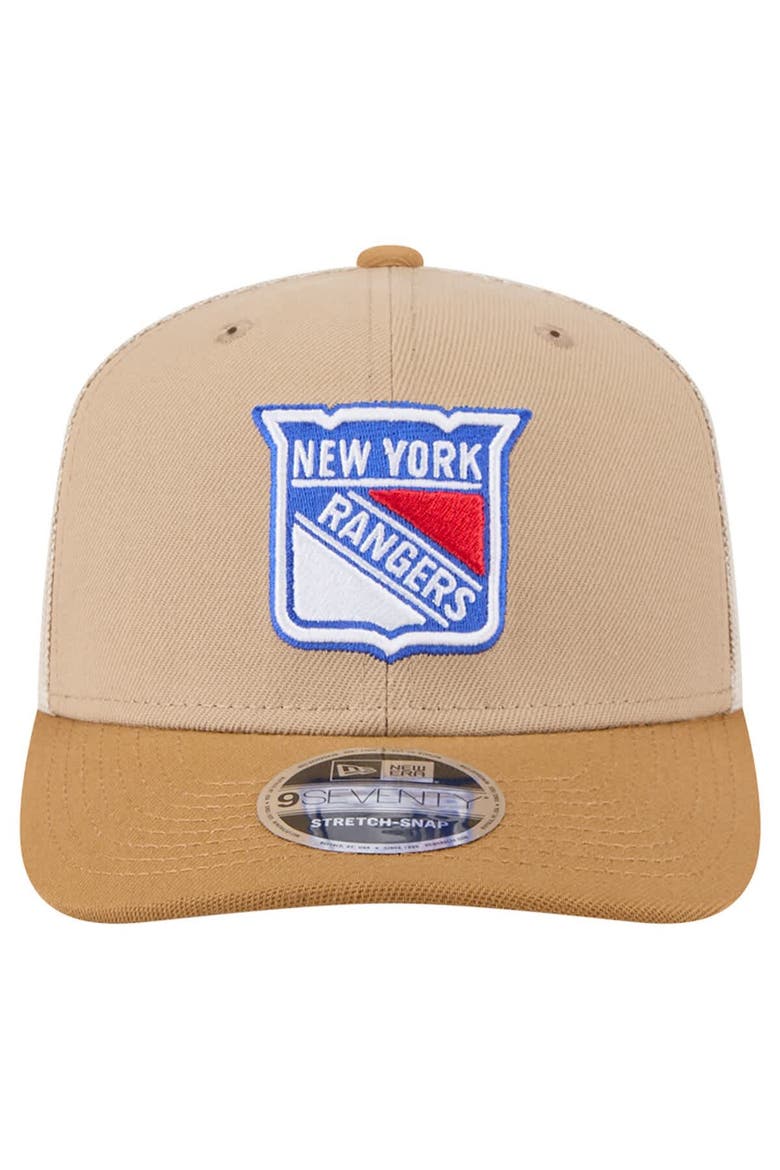 Men's New Era Tan/Light Brown New York Rangers Two-Tone Trucker 9SEVENTY Stretch Snap Adjustable Hat, Alternate, color, Tan