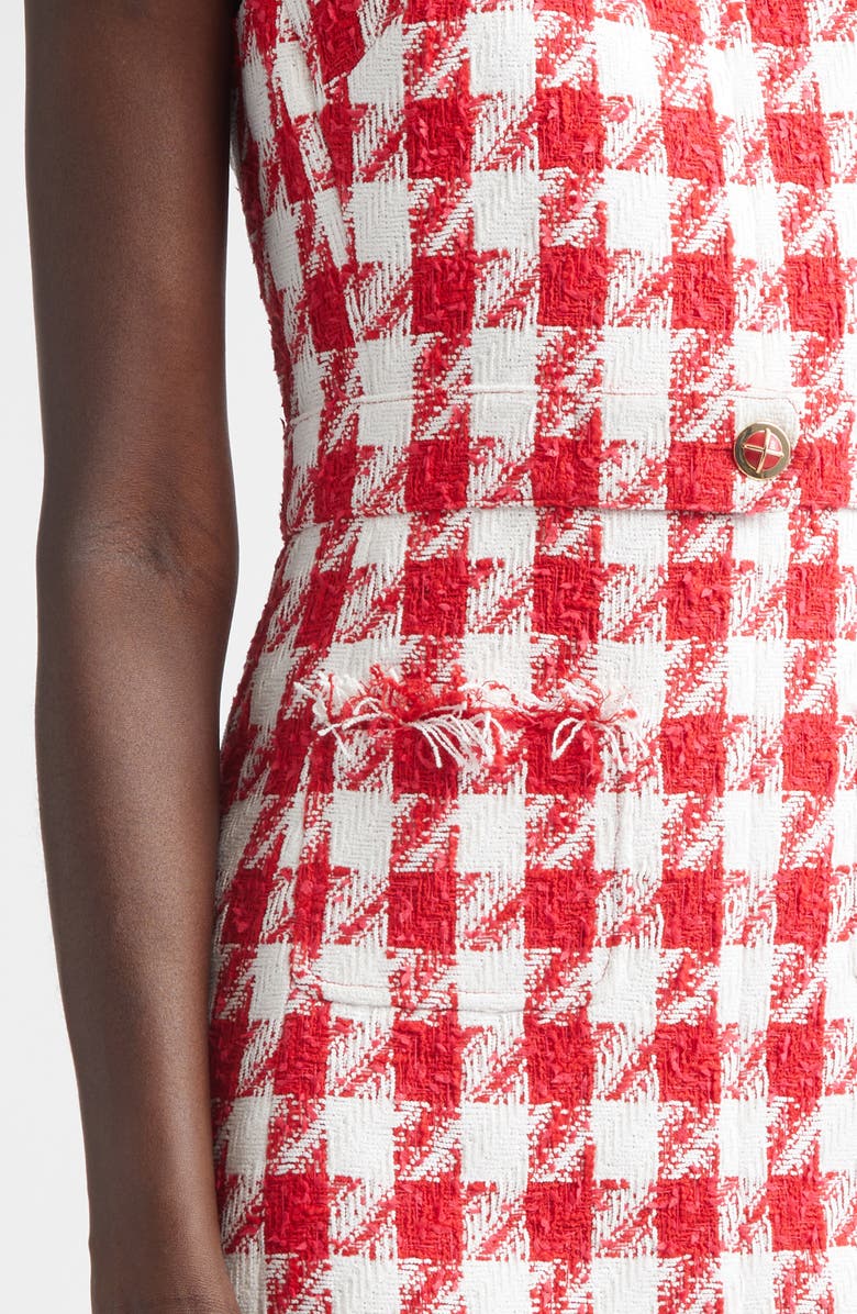 ST. JOHN Textured Gingham Tweed Sheath Dress, Alternate, color, Scarlet/ Bright White