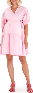 Accouchée Waterfall Tie Waist A-Line Maternity/Nursing Wrap Dress