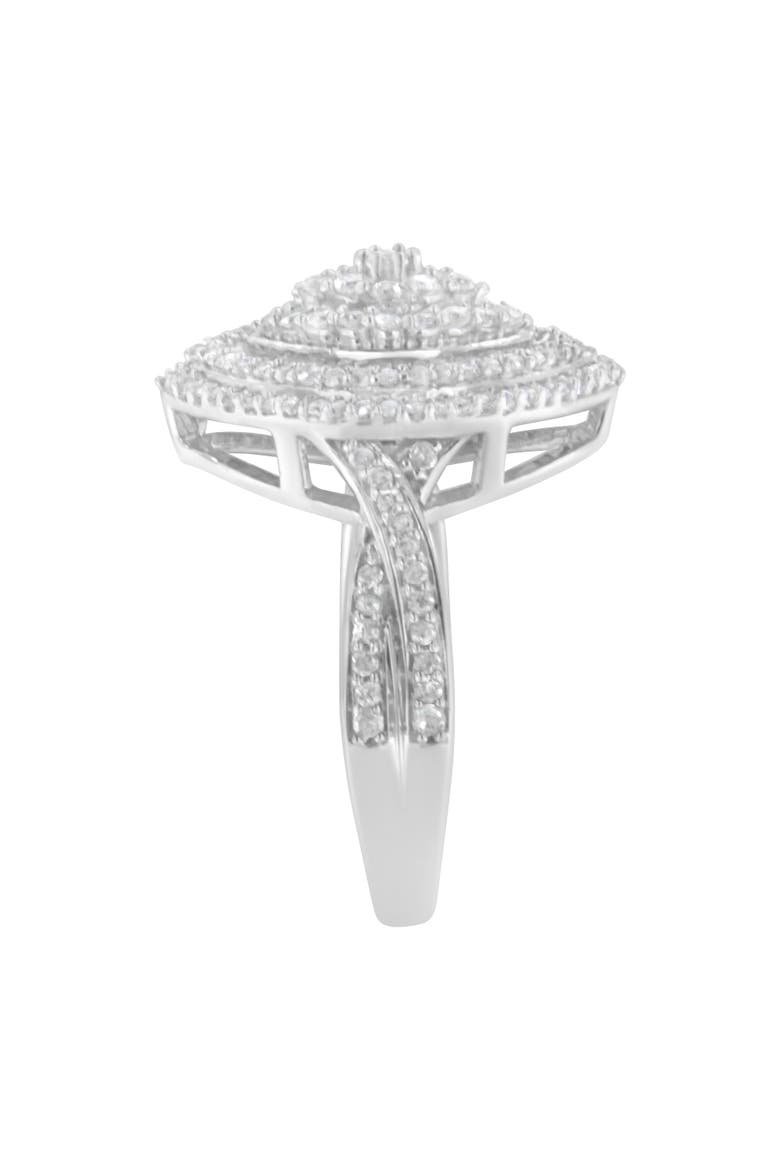 Sterling Silver 1.00 cttw Round and Baguette Diamond Marquise Cluster Triple Halo Ring, Alternate, color, Silver