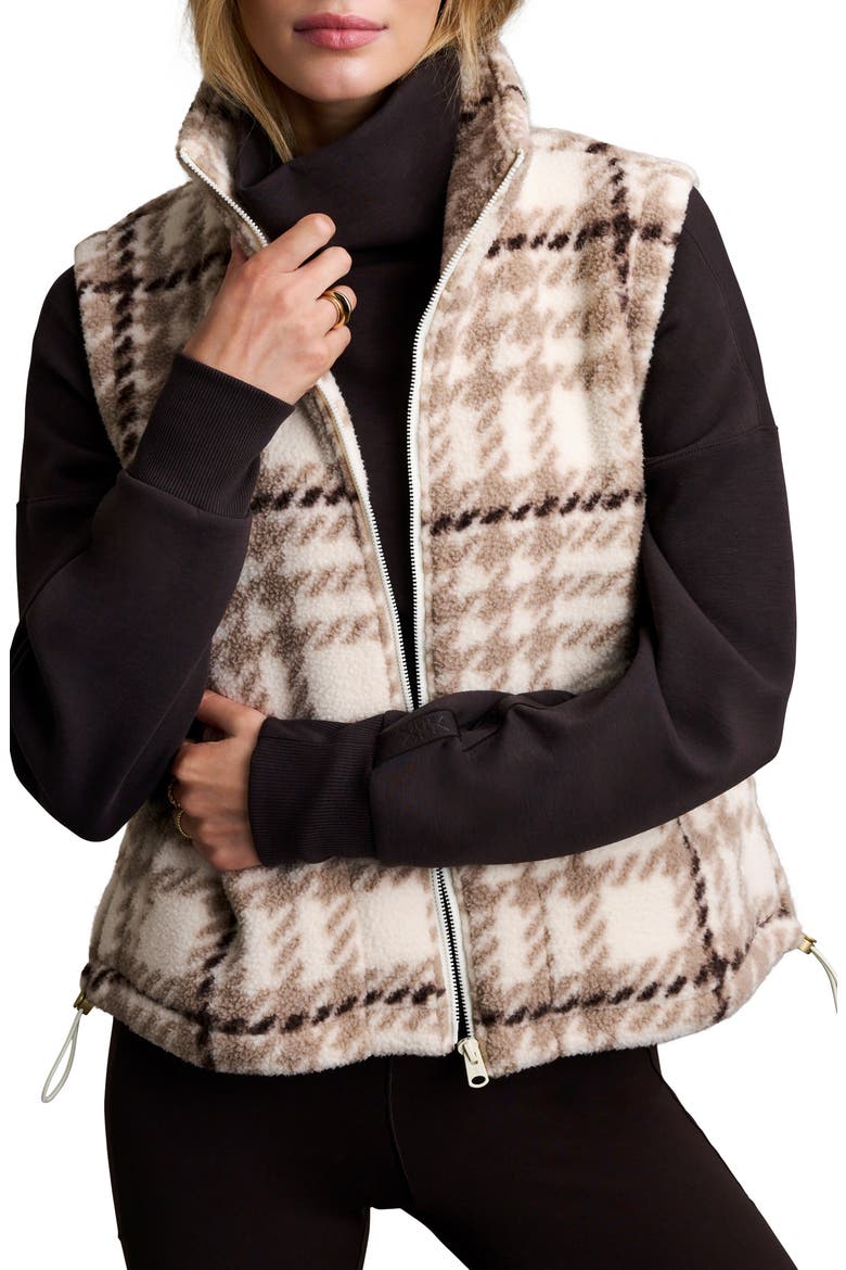 Teddy Fleece Outerwear Vest, Main, color, OFF WHITE PLAID