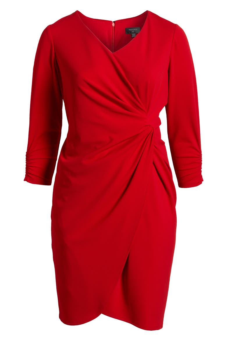 Side Knot Crepe Dress, Alternate, color, CRIMSON