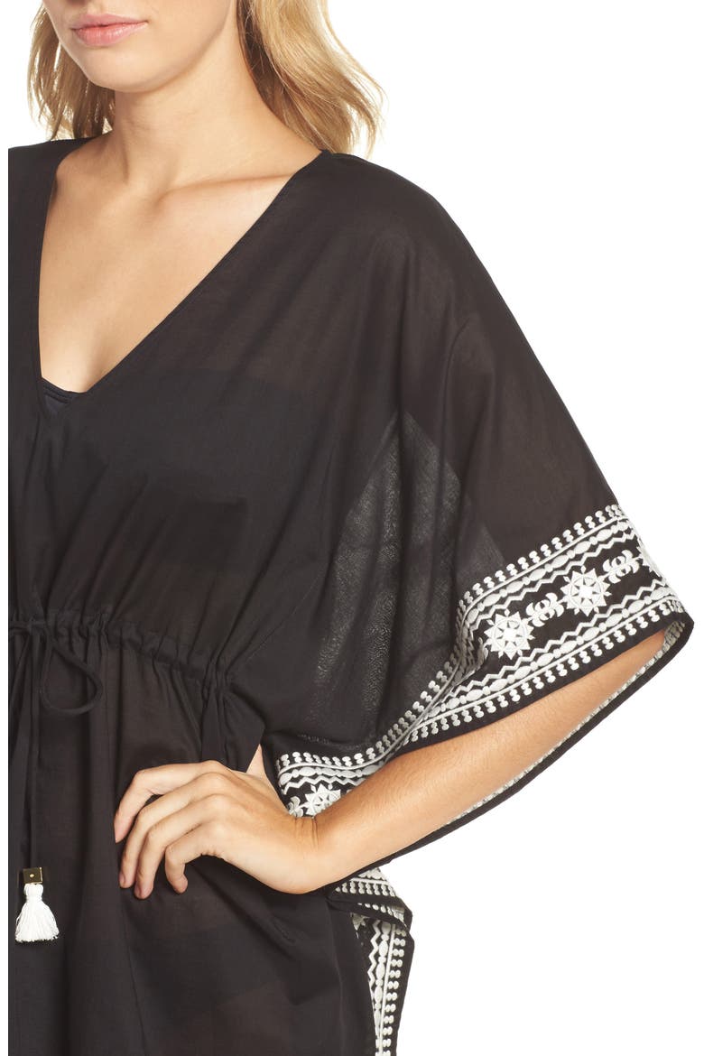 Ravena Shibori Stripe Cover-Up Caftan, Alternate, color, BLACK