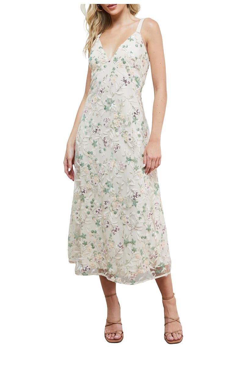 Oasis Hand Embellished V-Neck Midi Dress, Alternate, color, Ivory