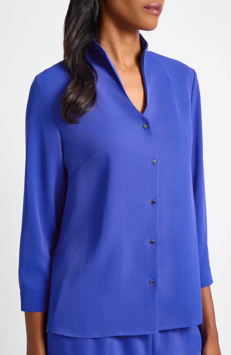 Ming Wang Crêpe de Chine Stand Collar Button-Up Shirt, Alternate, color, Sapphire Sea