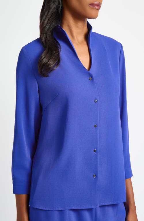 Ming Wang Crêpe De Chine Stand Collar Button-up Shirt