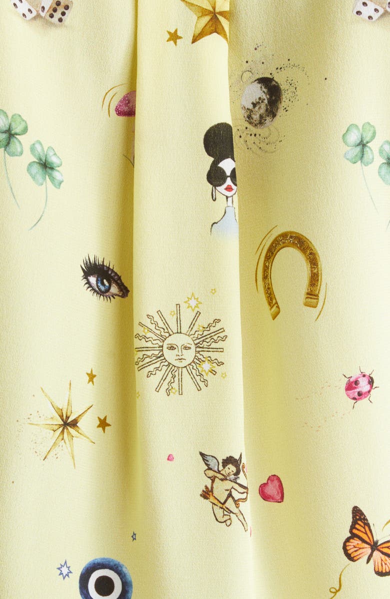 Alice + Olivia Martel Ruffle Flutter Sleeve Silk Button-Up Shirt, Alternate, color, Lucky Star