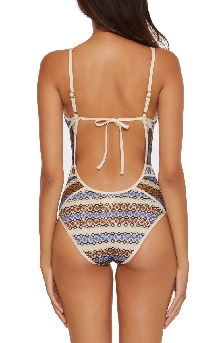 Becca Driftwoold Crochet One-Piece Swimsuit, Alternate, color,
