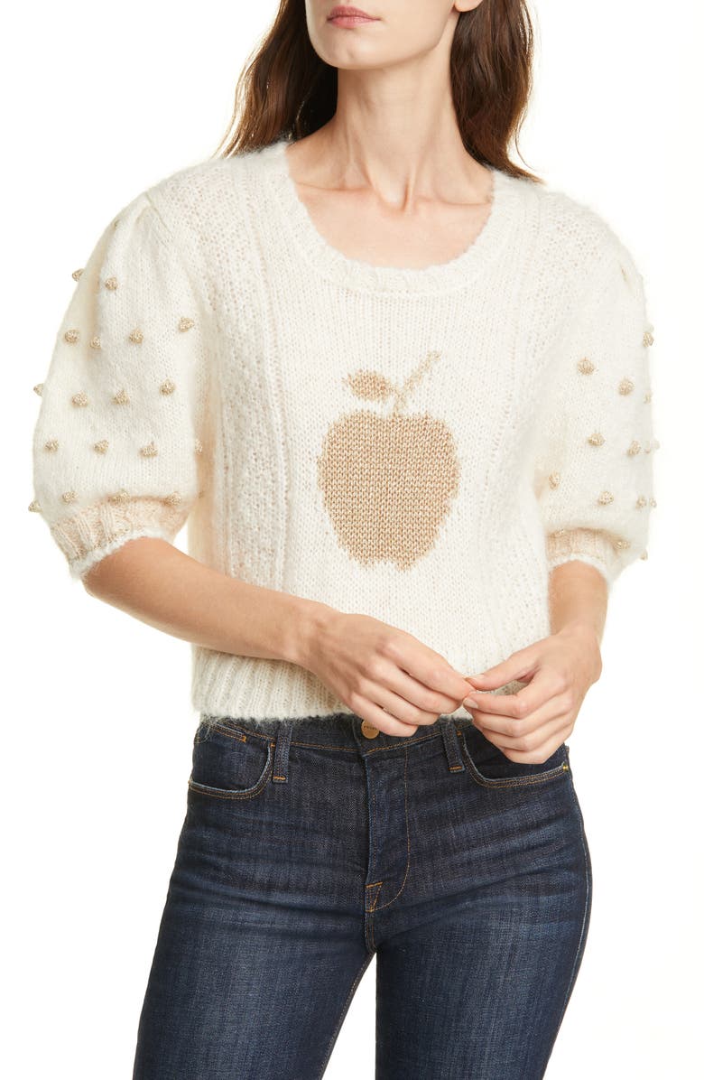 LoveShackFancy Cyrielle Mohair & Wool Blend Crop Sweater, Main, color, 