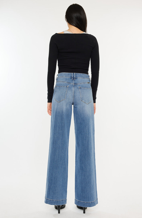 Official Kancan Usa Bertha High Rise Trouser Wide Leg Jeans In Medium Wash
