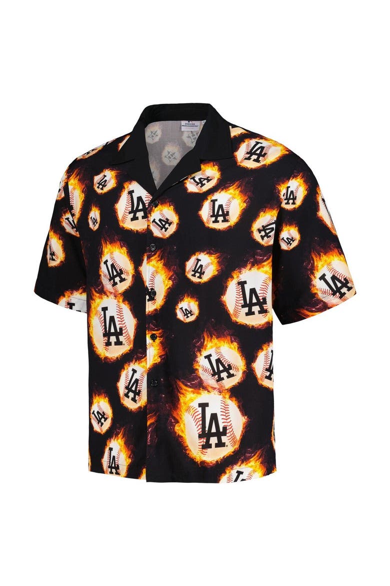 Men's PLEASURES  Black Los Angeles Dodgers Flame Fireball Button-Up Shirt, Alternate, color, Black