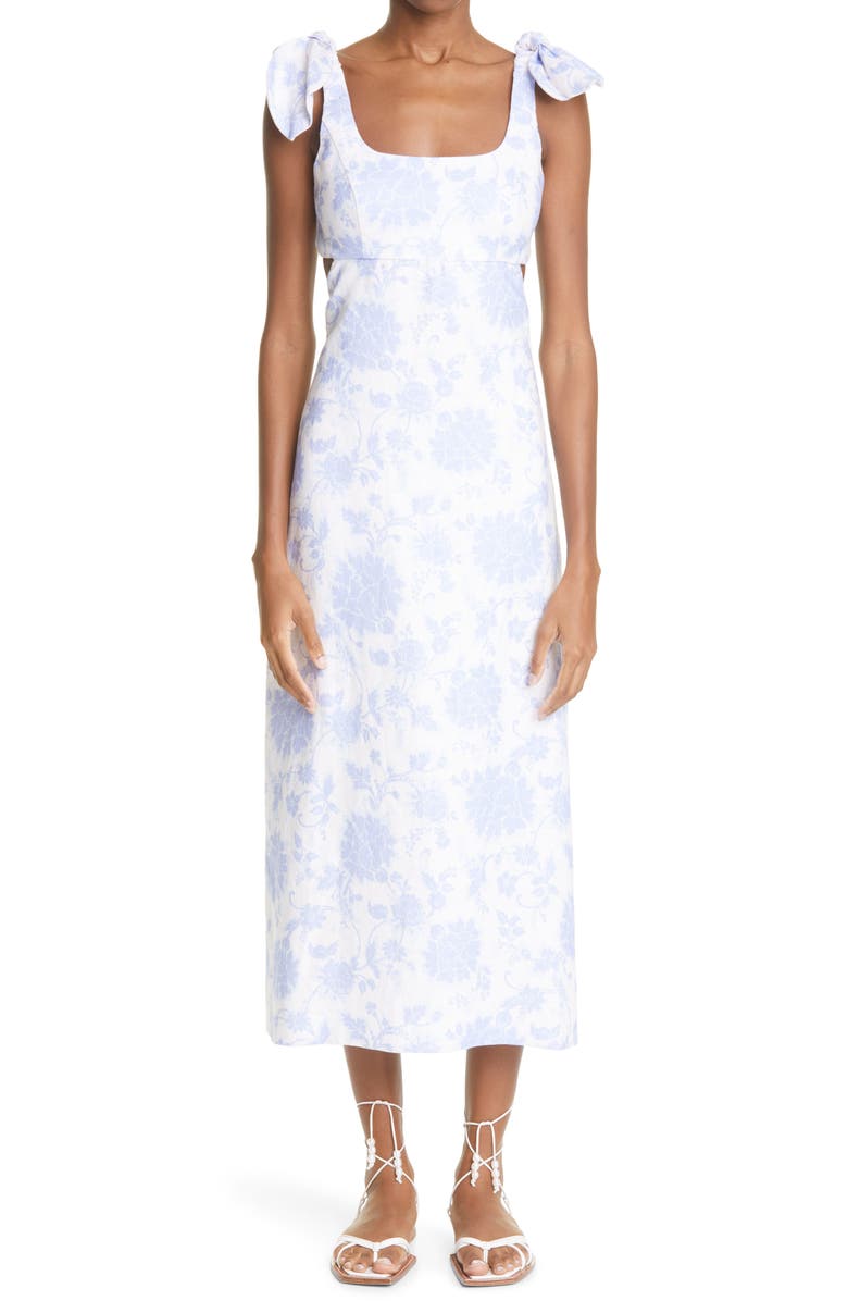 Zimmermann Postcard Tie Shoulder Midi Dress, Main, color, 