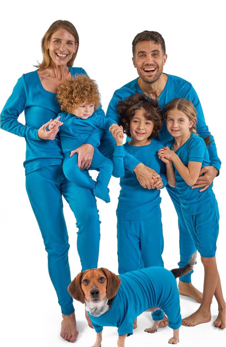 Leveret Kids Two-Piece Solid Cotton Matching Family Pajamas, Alternate, color, Teal