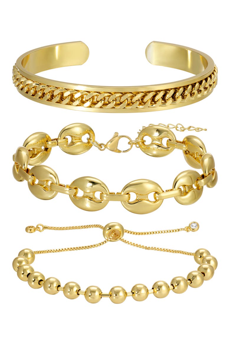 Set of 3 Laurel Bracelets, Alternate, color, GOLD