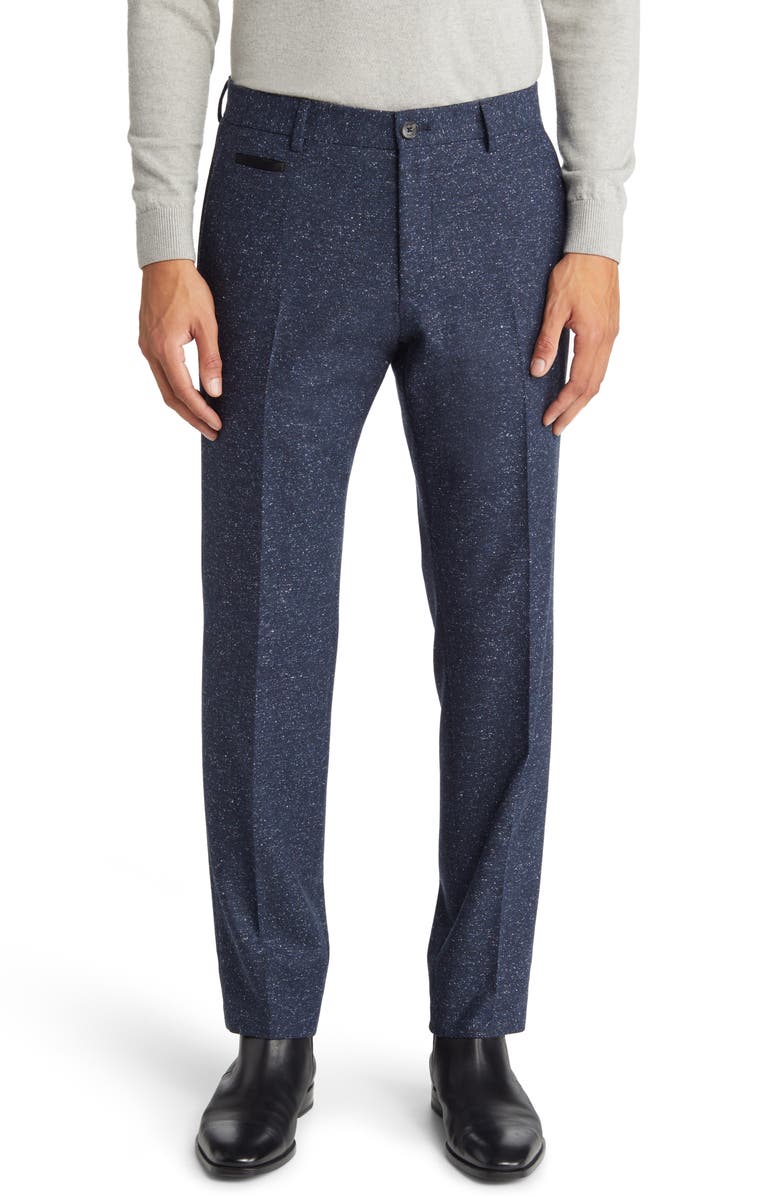 BOSS Genius Flat Front Wool Blend Pants, Main, color, Dark Blue