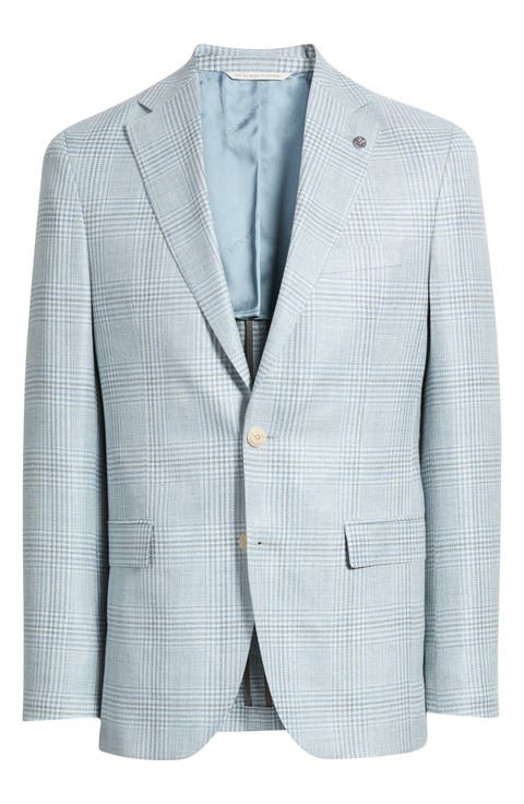 Midland Contemporary Fit Light Blue Check Wool & Silk Blend Sport Coat