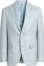 Jack Victor Midland Contemporary Fit Light Blue Check Wool & Silk Blend Sport Coat