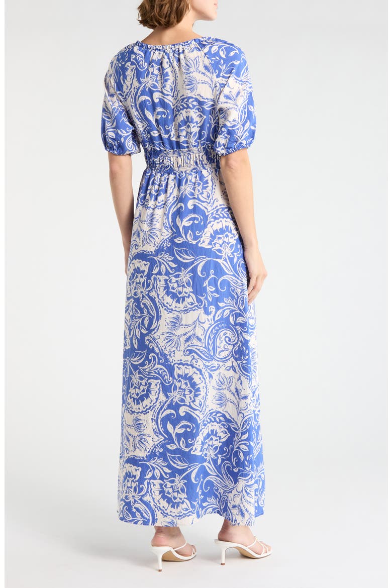 Short Sleeve Empire Waist Maxi Dress, Alternate, color, AZURE BATIK FLORAL