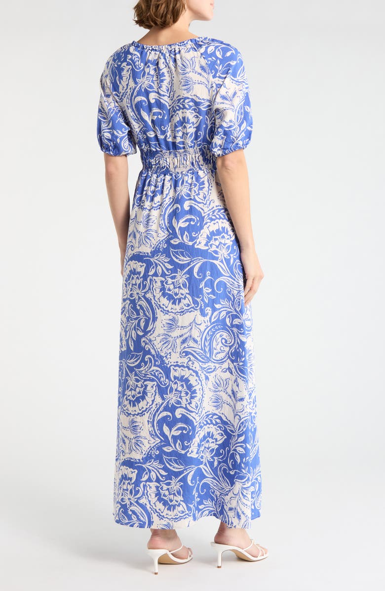 Ellen Tracy Short Sleeve Empire Waist Maxi Dress, Alternate, color, Azure Batik Floral