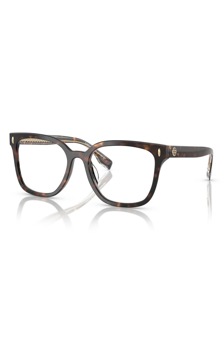 Tory Burch 55mm Square Optical Glasses, Alternate, color, Black Tort
