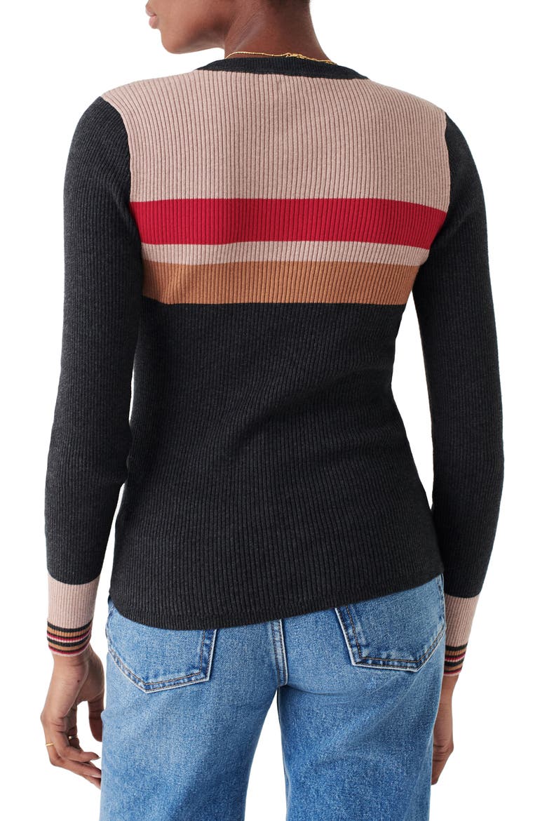Mikki Organic Cotton & Cashmere Henley Sweater, Alternate, color, THROWBACK STRIPE