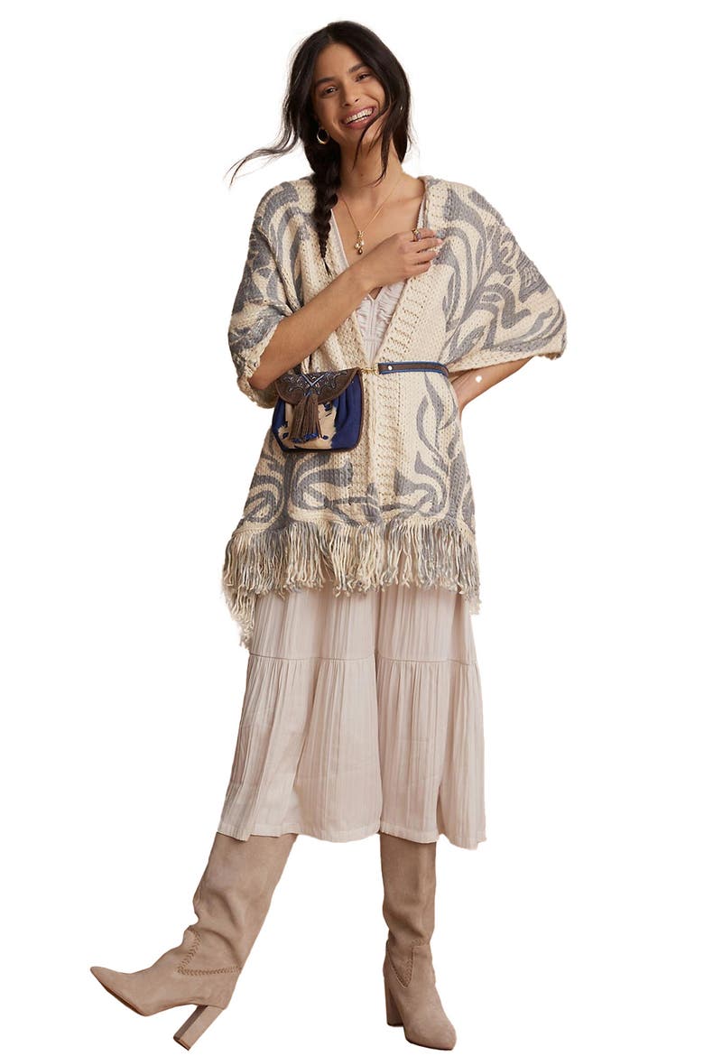 Floral Print Knit Cardigan, Alternate, color, GREY