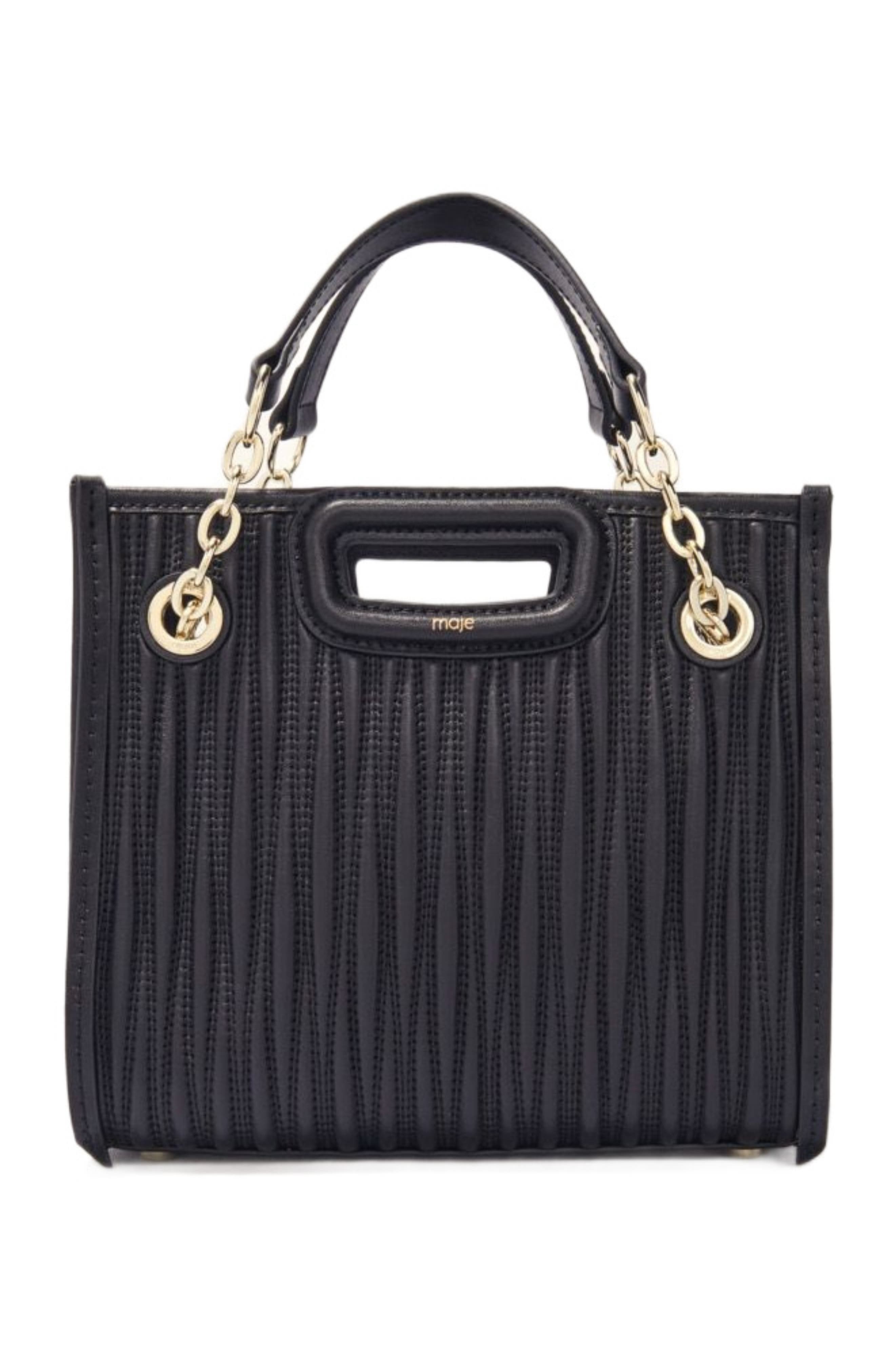 maje Mini quilted leather tote bag, Main, color, Black