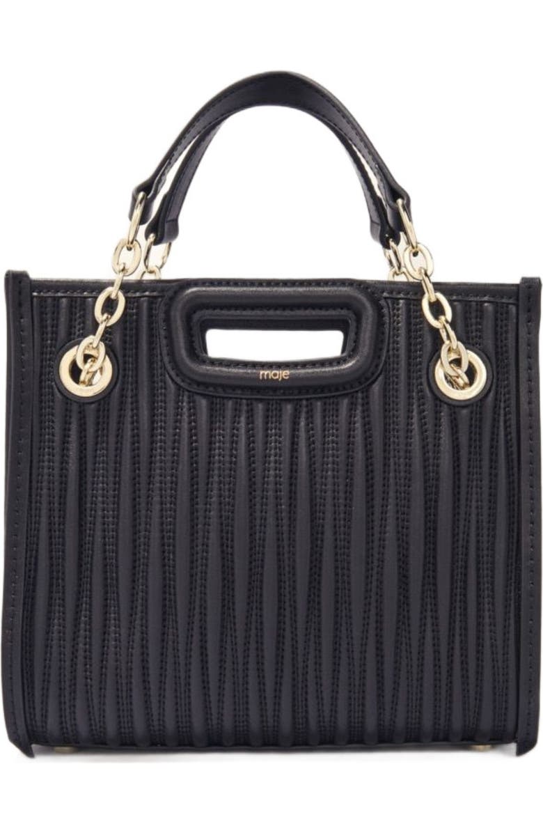 maje Mini quilted leather tote bag, Main, color, Black