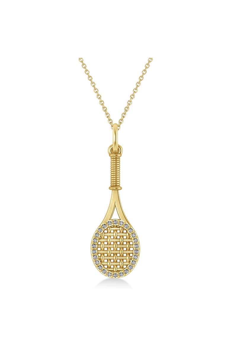 Diamond Accented Tennis Racket Pendant Necklace 14K, Main, color, Yellow Gold