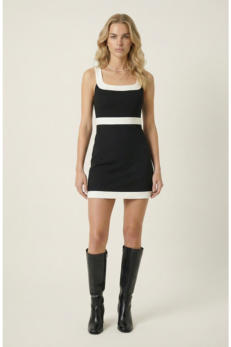 Contrast Trim Sleeveless Mini Dress, Main, color, Black / White