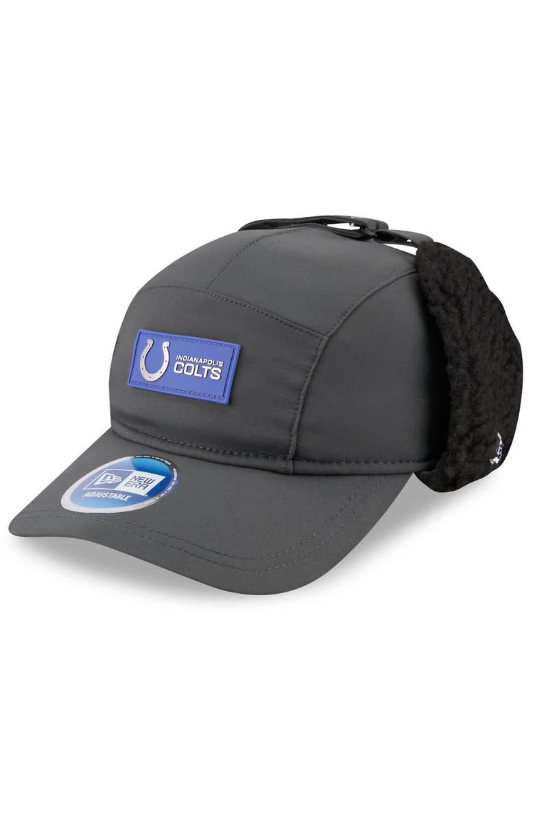 New Era Men's New Era Charcoal Indianapolis Colts 2025 Sideline Cold Weather Runner Dog Ear Adjustable Hat, Main, color,