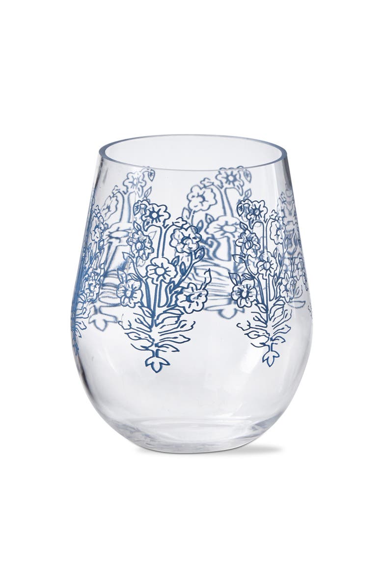 tag Cottage Blue White Floral Acrylic Stemless Beverage Glasses, Main, color, Blue