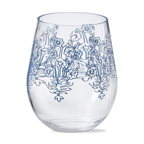 Tag Cote Blue White Floral Acrylic Stemless Beverage Glasses In Blue